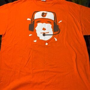 Gildan Orange Tee with Headset and Cap Graphic
